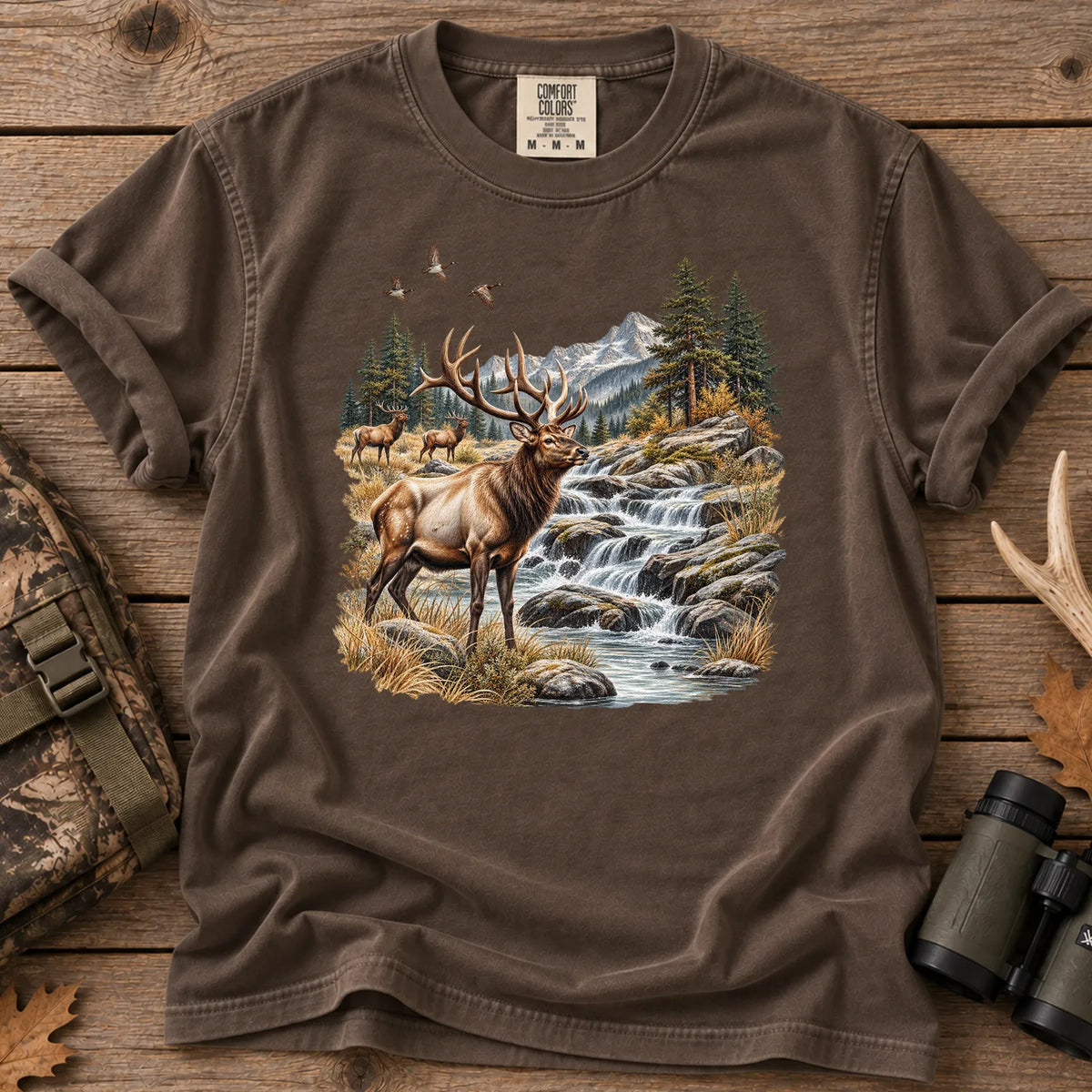 Bull Elk Waterfall T-Shirt in Espresso