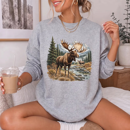 Bull Moose River Sweatshirt Women model in Sport Grey