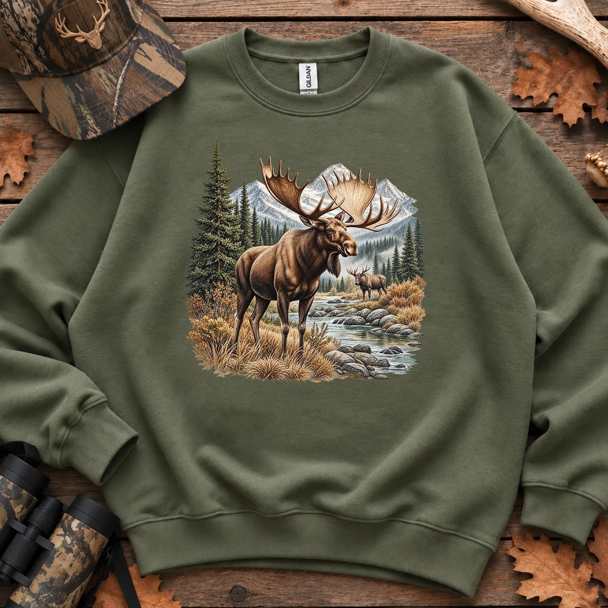 Bull Moose River Sweatshirt in Military Green