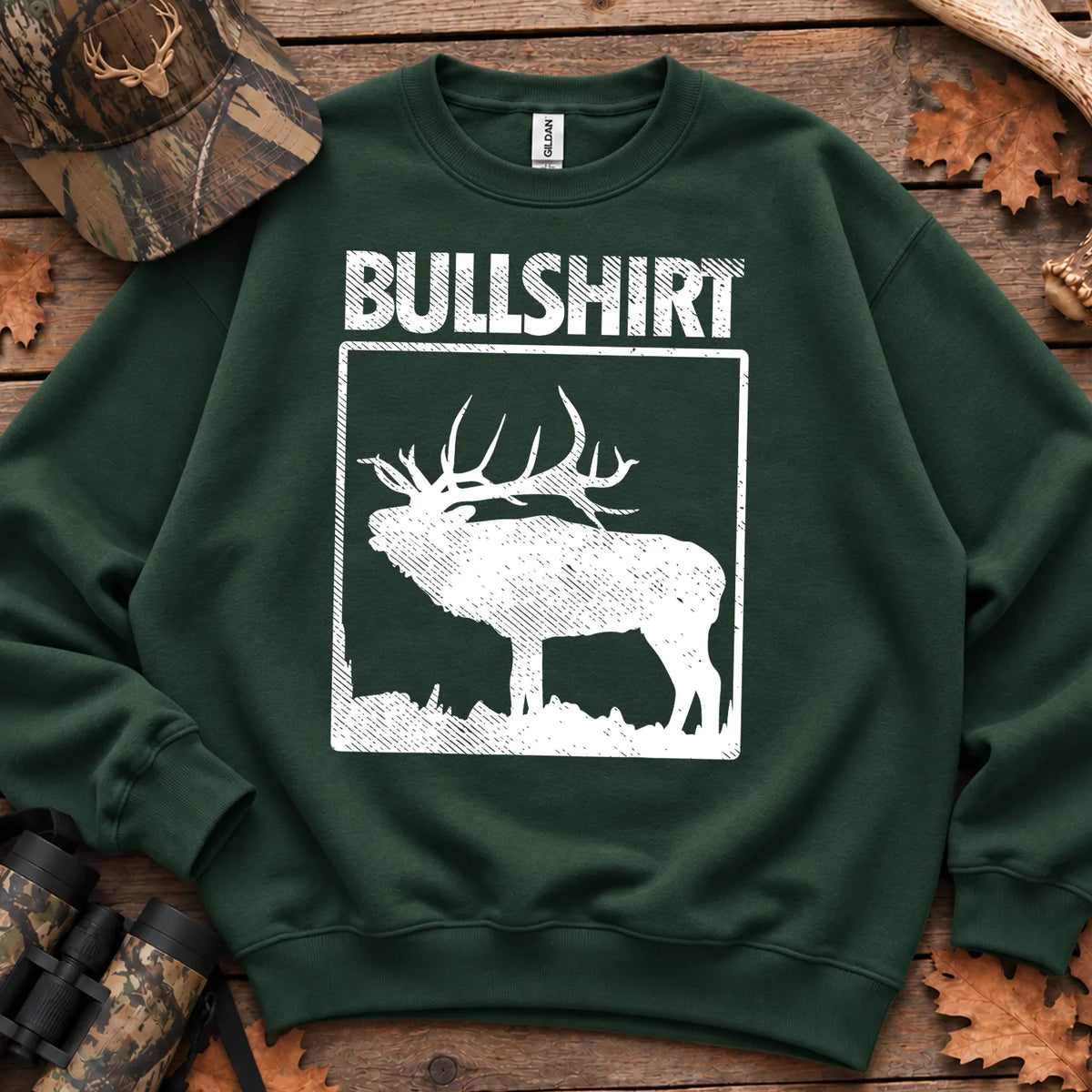 Bullshirt Elk Humor Sweatshirt in Forest Green