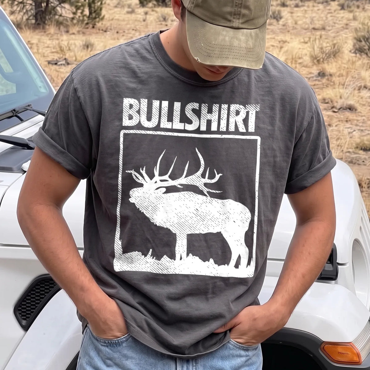 Bullshirt Elk Hunting T-Shirt Men model in Pepper