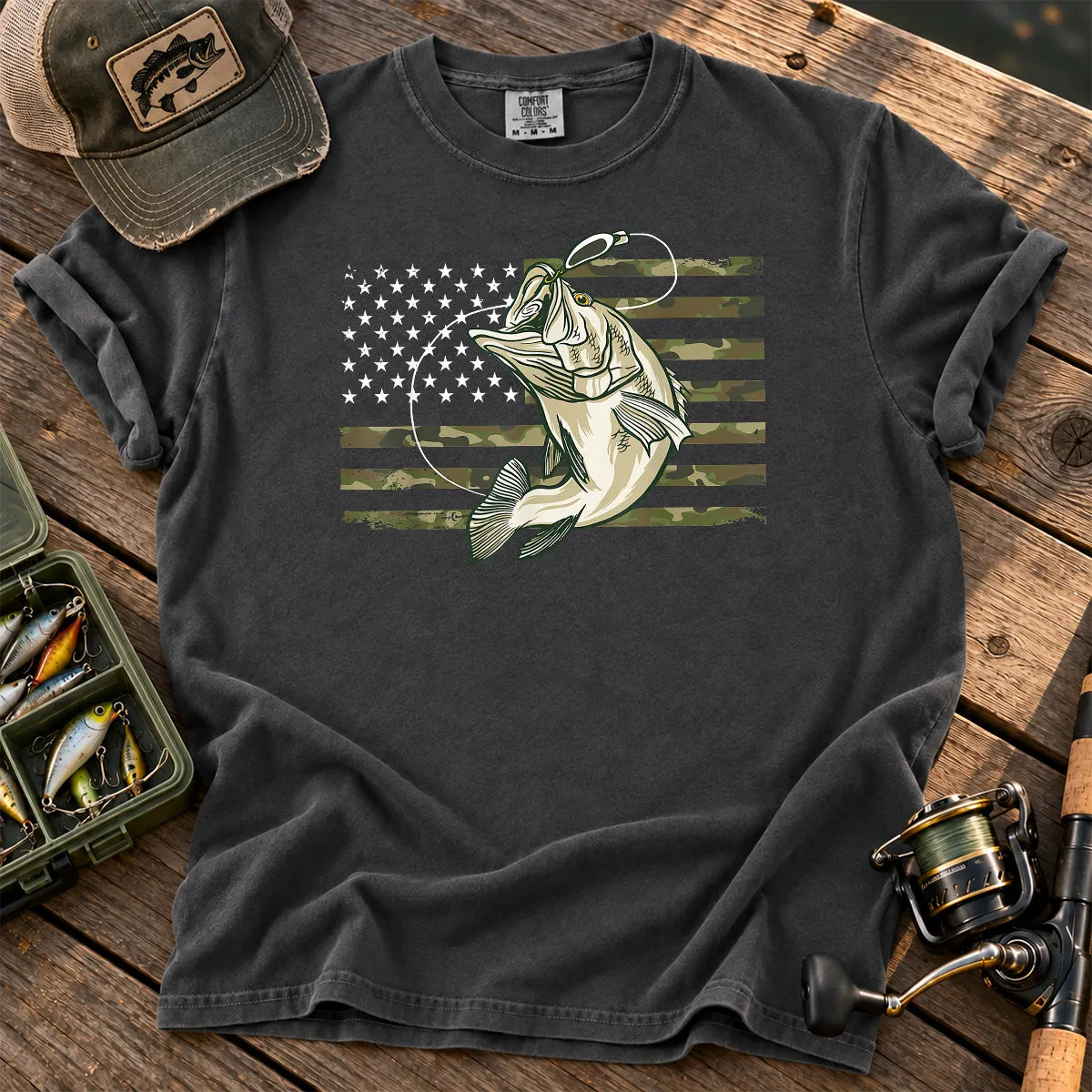 Camo American Flag Bass T-Shirt in Pepper