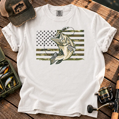 Camo American Flag Bass T-Shirt in White