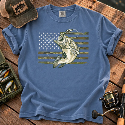 Camo American Flag Bass T-Shirt in Blue Jean