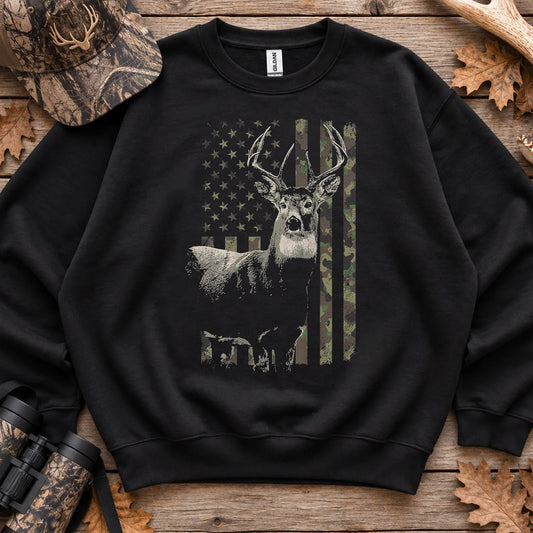 Camo American Flag Whitetail Sweatshirt in Black