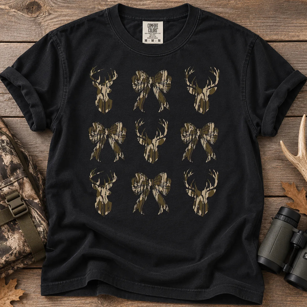 Camo Bow Deer Hunt T-Shirt in Black