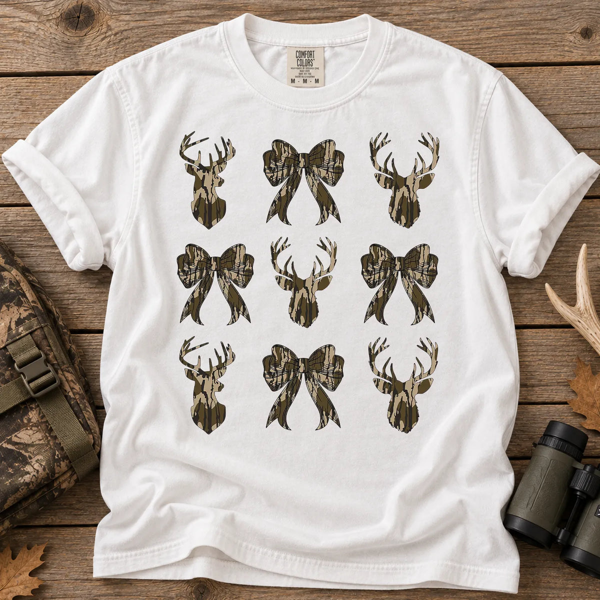 Camo Bow Deer Hunt T-Shirt in White