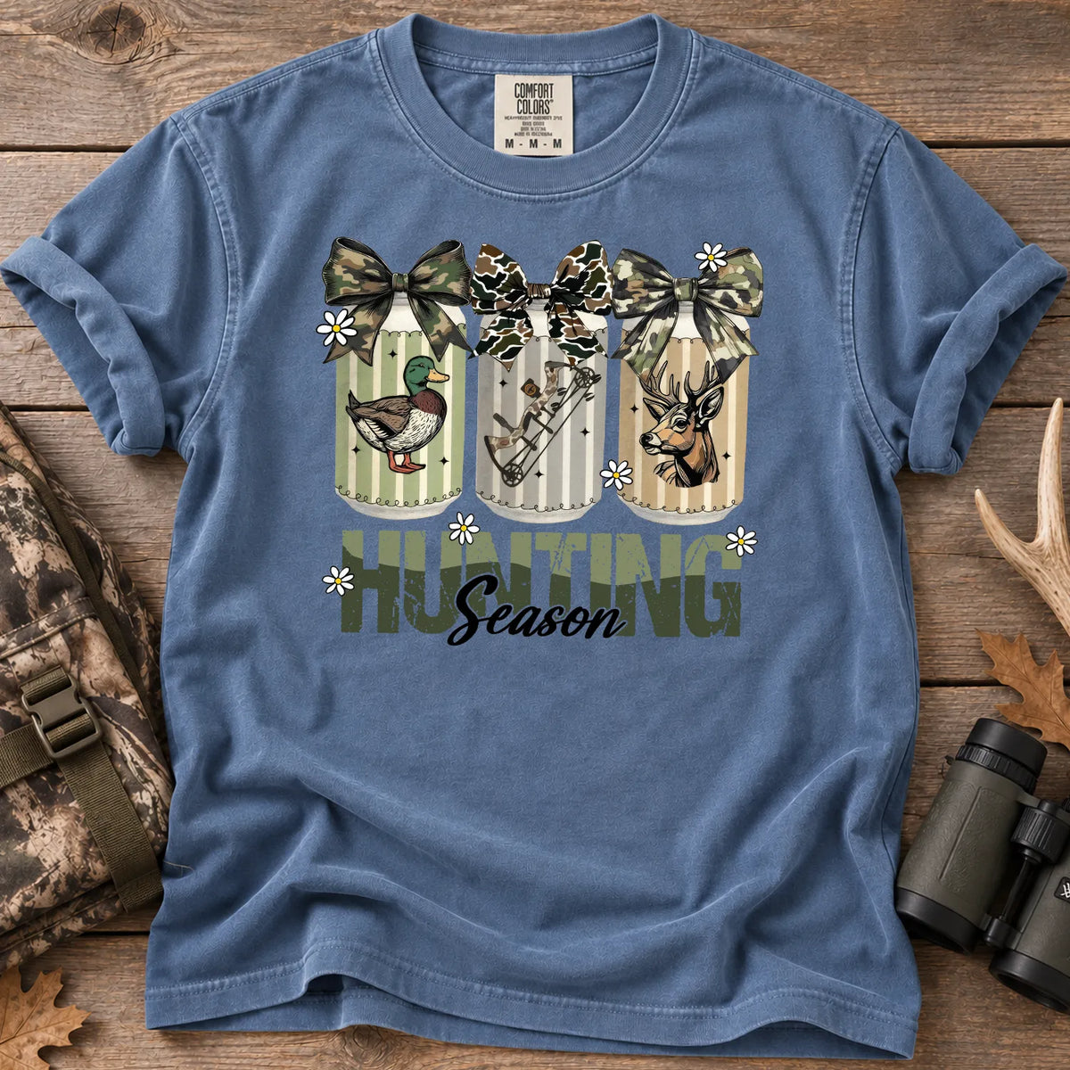 Camo Bow Hunting Season T-Shirt in Blue Jean