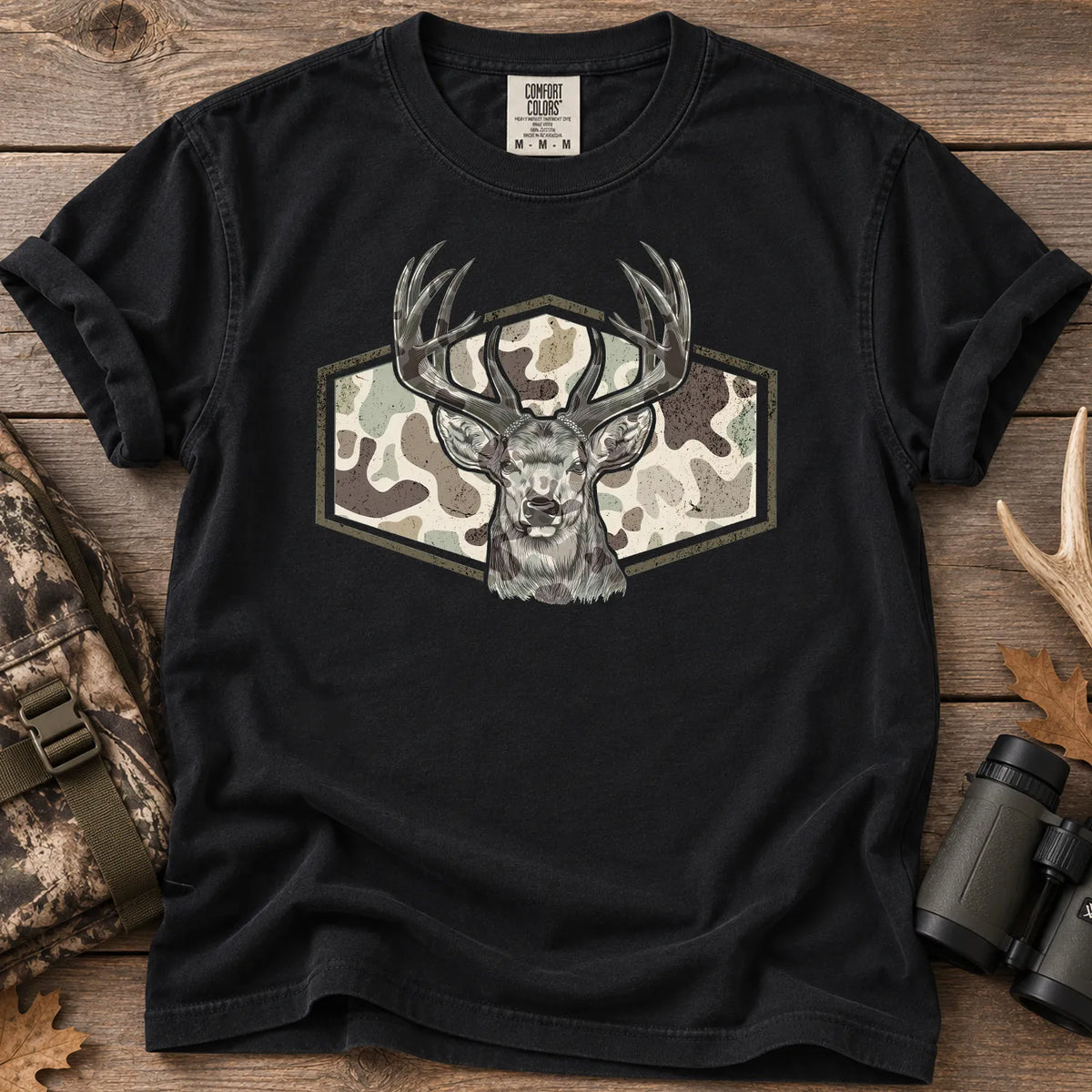 Camo Buck Hunting T-Shirt in Black