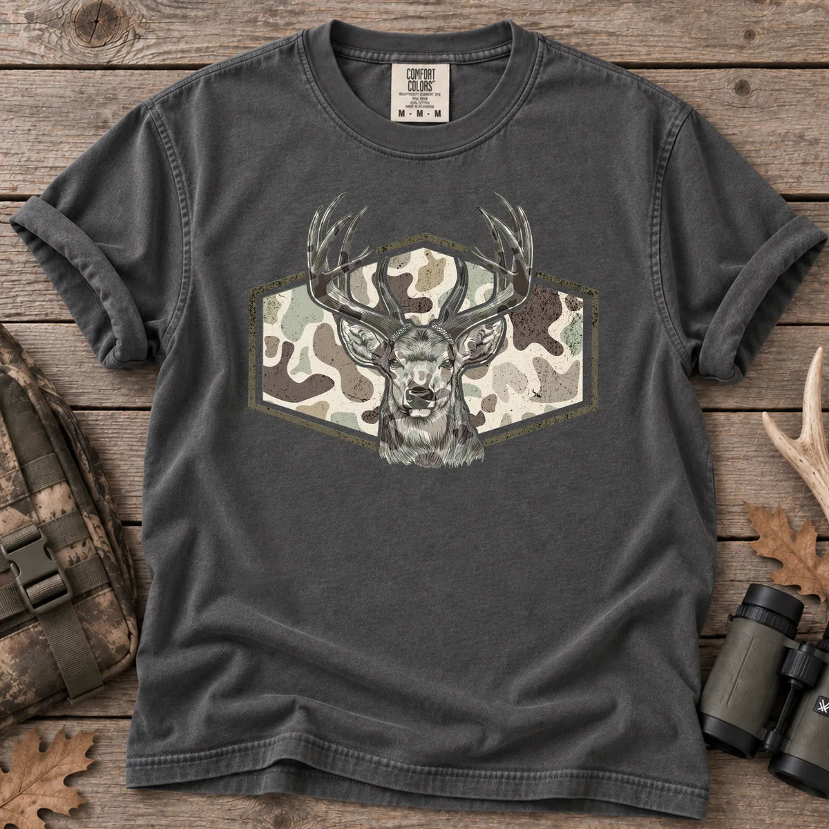 Camo Buck Hunting T-Shirt in Pepper