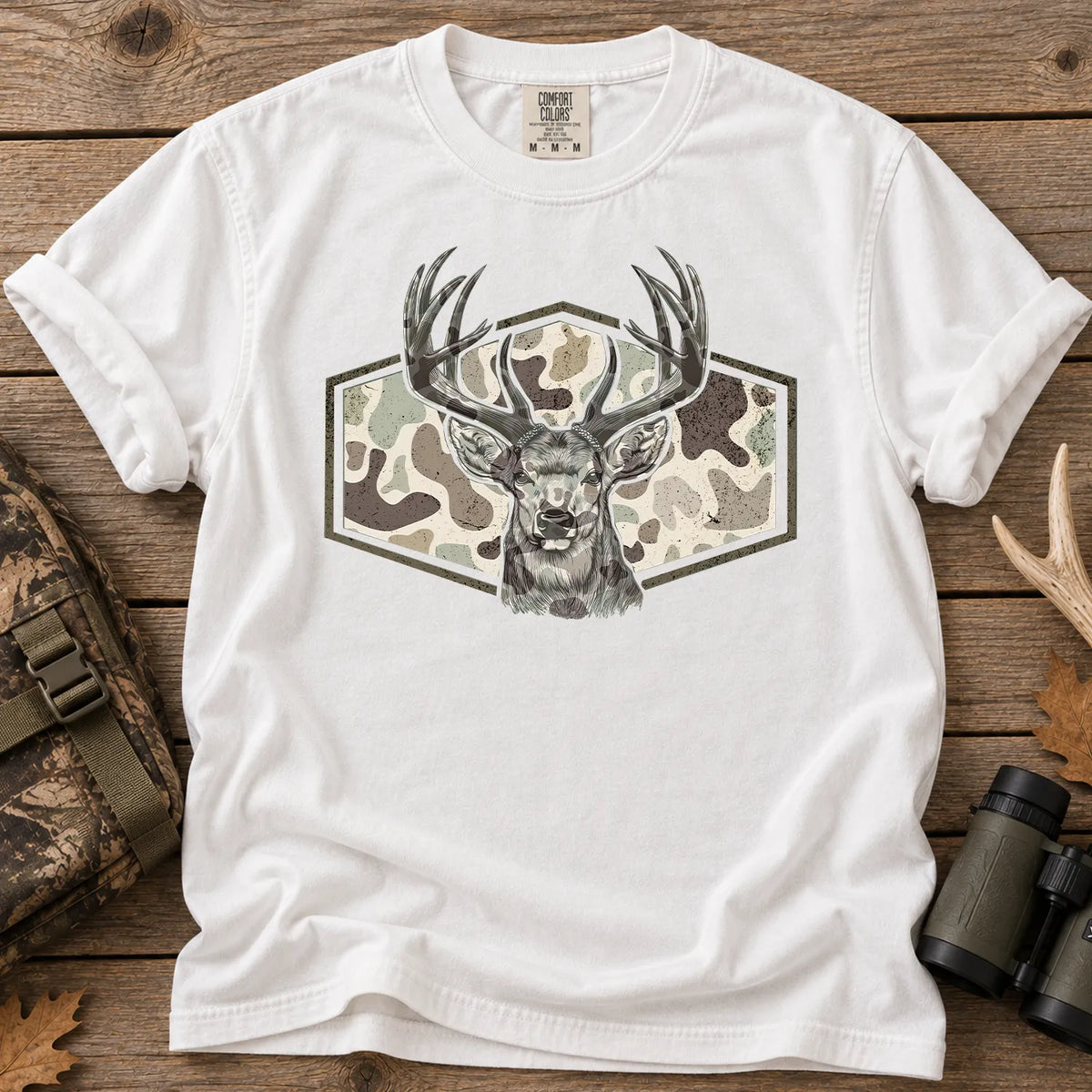 Camo Buck Hunting T-Shirt in White