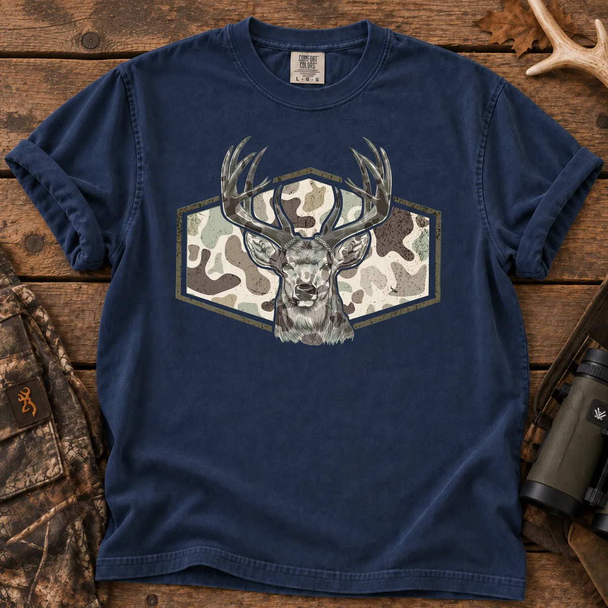 Camo Buck Hunting T-Shirt in True Navy