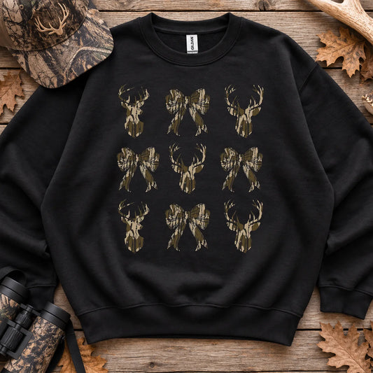 Camo Coquette Deer Bow Pattern Sweatshirt in Black
