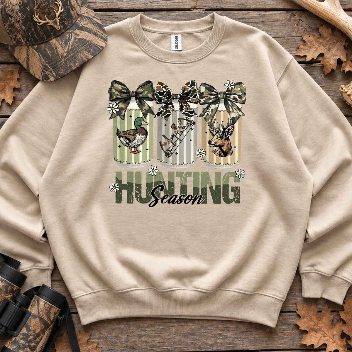 Camo Coquette Hunting Season Bow Sweatshirt in Sand
