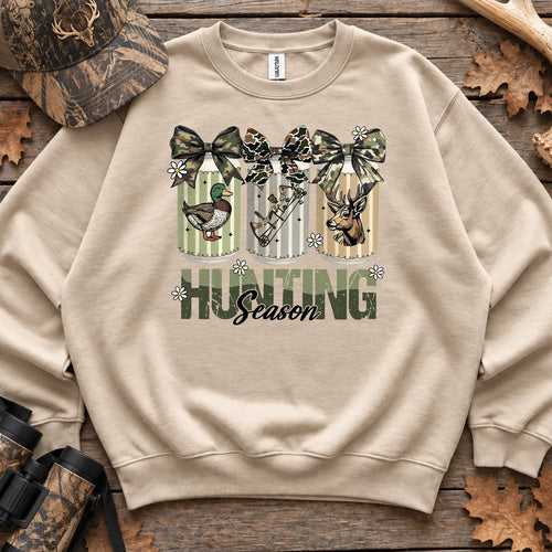Camo Coquette Hunting Season Bow Sweatshirt in Sand