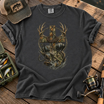 Camo Cross Hunting and Fishing T-Shirt in Pepper