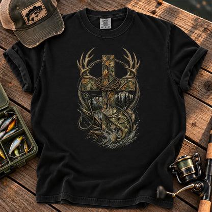 Camo Cross Hunting and Fishing T-Shirt in Black