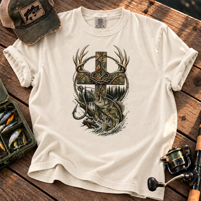 Camo Cross Hunting and Fishing T-Shirt in Ivory