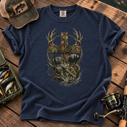 Camo Cross Hunting and Fishing T-Shirt in True Navy