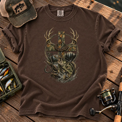Camo Cross Hunting and Fishing T-Shirt in Espresso