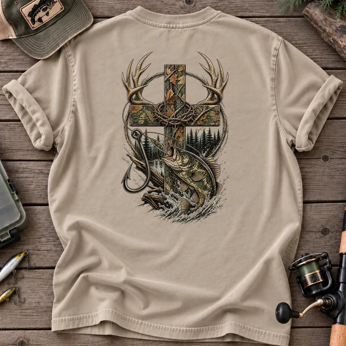 Camo Cross Hunting and Fishing T-Shirt extra mockup
