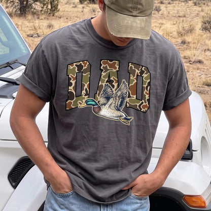 Camo Dad Mallard T-Shirt Men model in Pepper