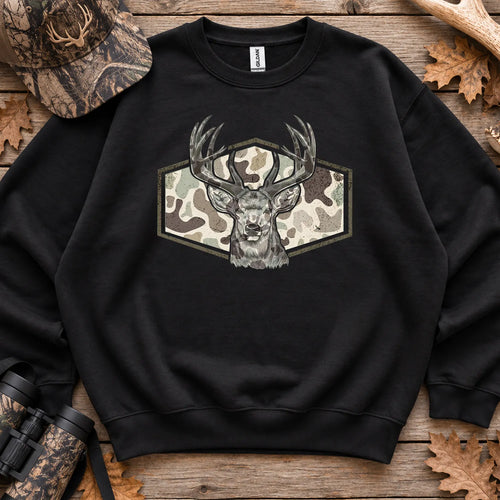 Camo Deer Hunter Badge Sweatshirt in Black