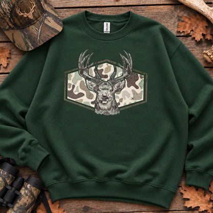 Camo Deer Hunter Badge Sweatshirt in Forest Green