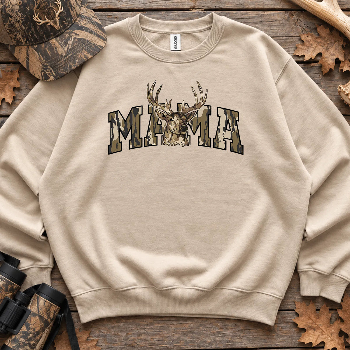 Camo Deer Hunting Mama Sweatshirt in Sand
