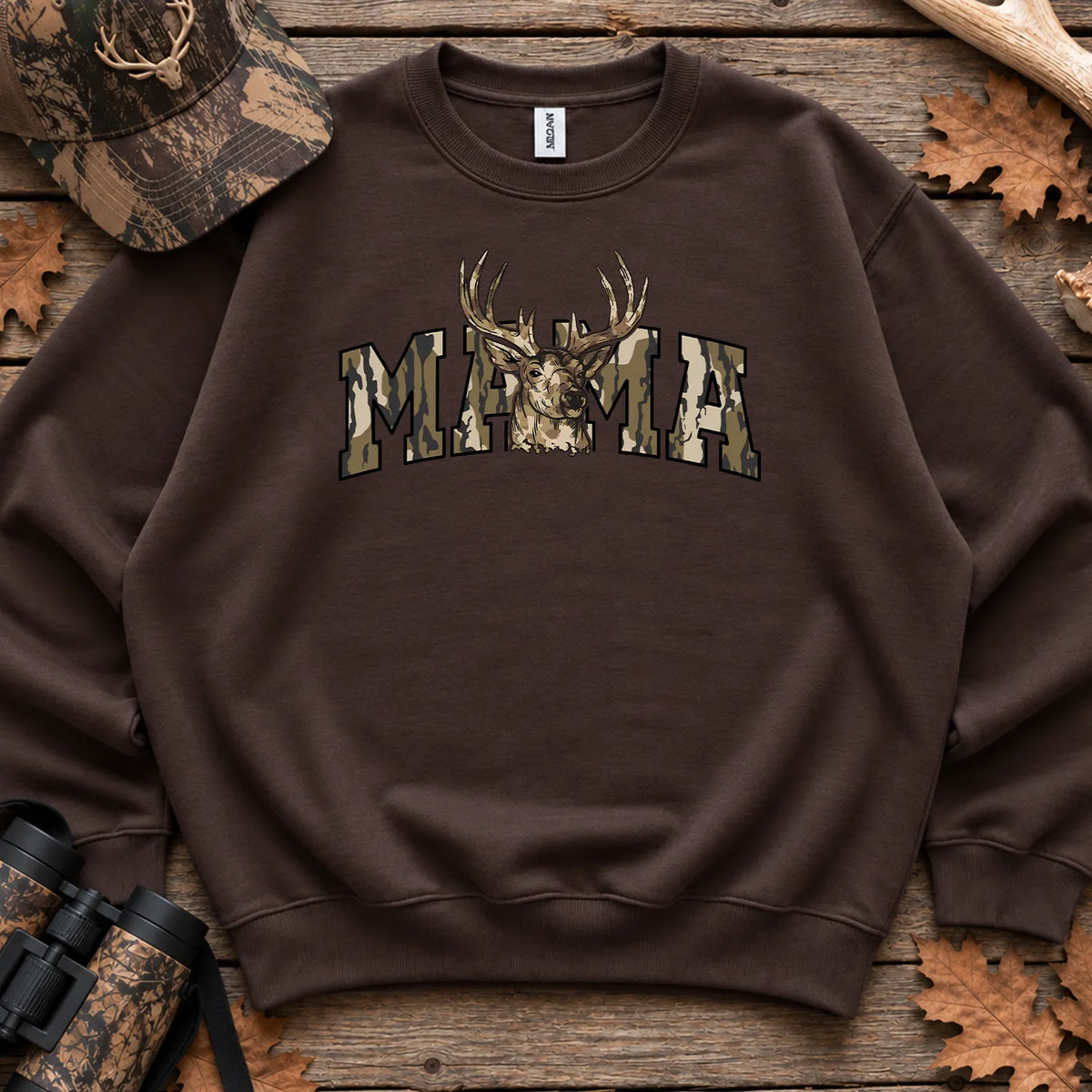Camo Deer Hunting Mama Sweatshirt in Dark Chocolate