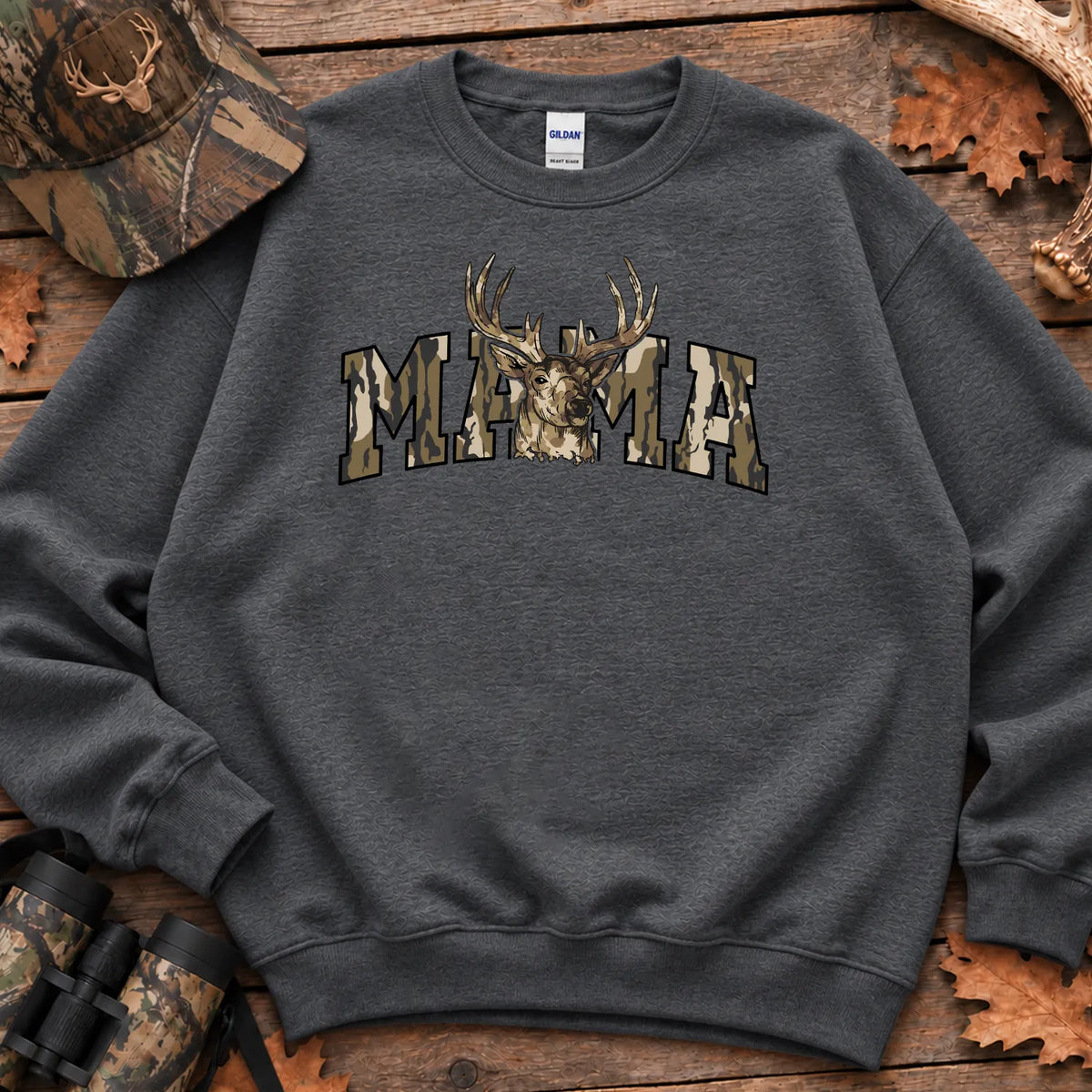 Camo Deer Hunting Mama Sweatshirt in Dark Heather