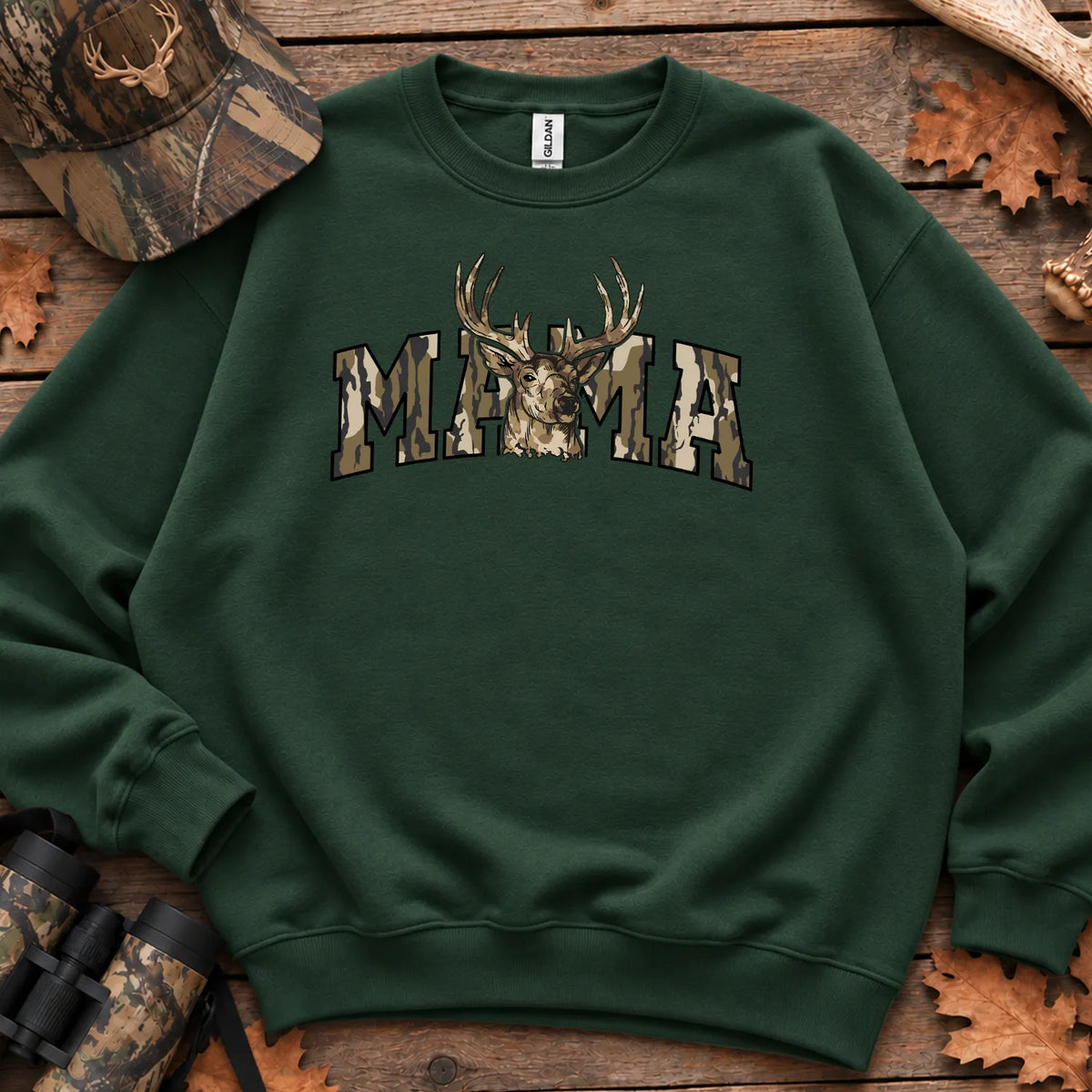 Camo Deer Hunting Mama Sweatshirt in Forest Green