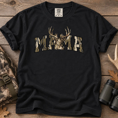 Camo Deer Hunting Mama T-Shirt in Black