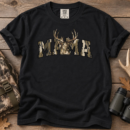 Camo Deer Hunting Mama T-Shirt in Black