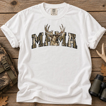 Camo Deer Hunting Mama T-Shirt in White