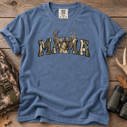 Camo Deer Hunting Mama T-Shirt in Blue Jean