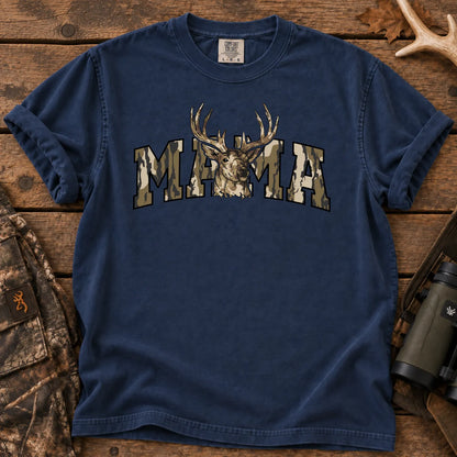 Camo Deer Hunting Mama T-Shirt in True Navy