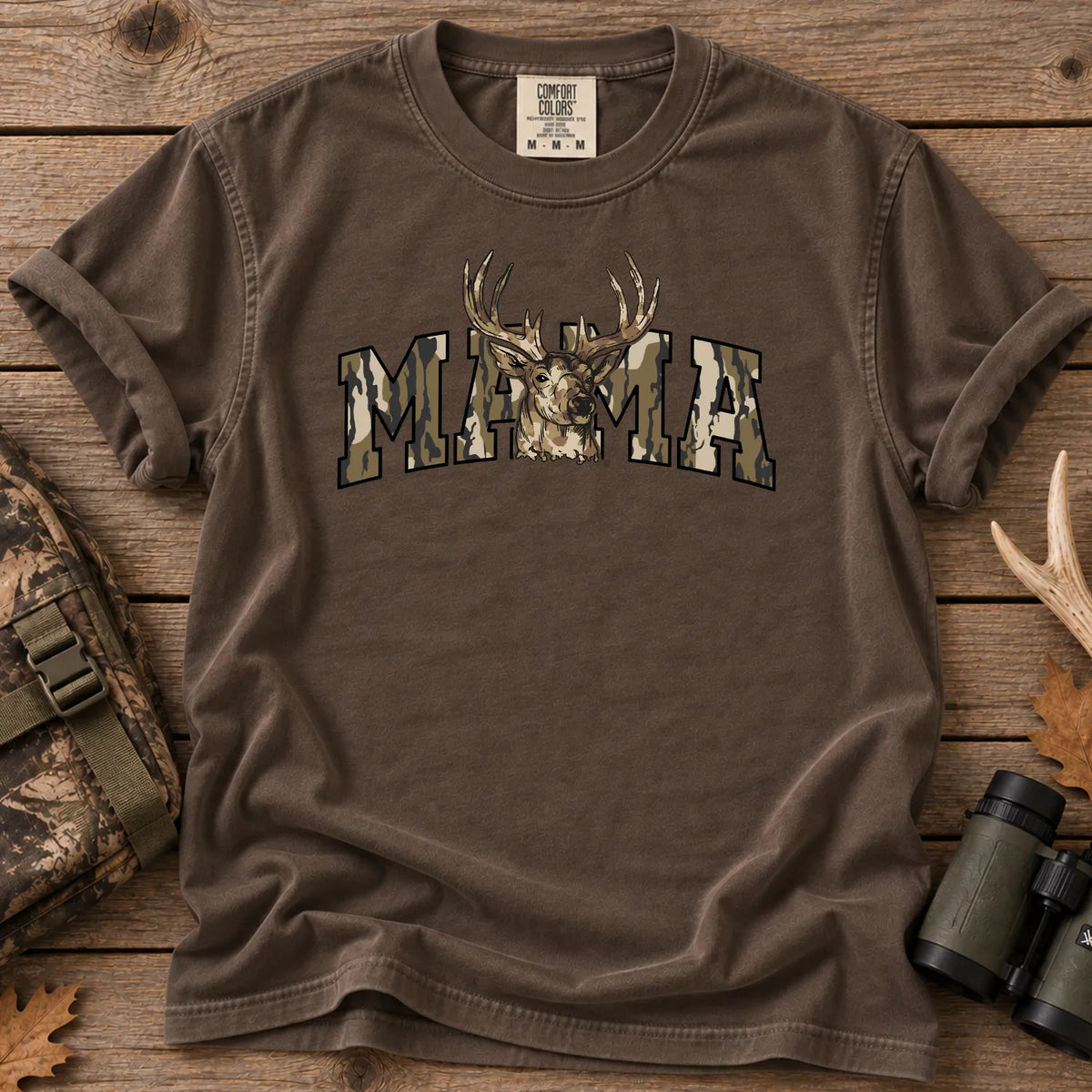 Camo Deer Hunting Mama T-Shirt in Espresso