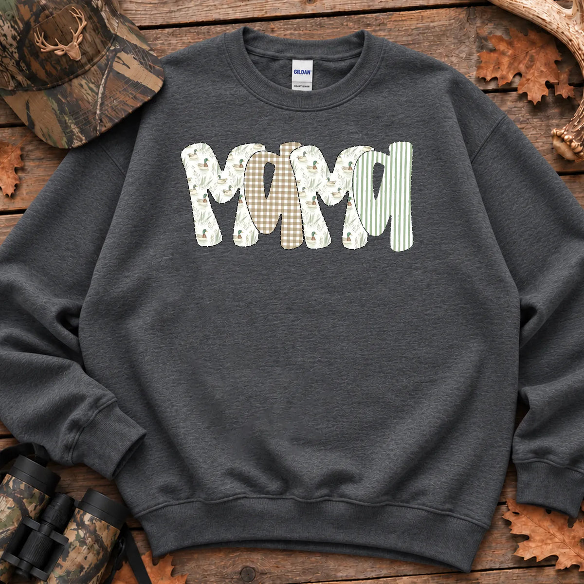 Camo Duck Hunting Mama Script Sweatshirt in Dark Heather