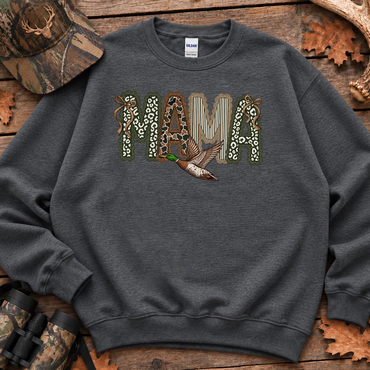 Camo Duck Hunting Mama Sweatshirt in Dark Heather
