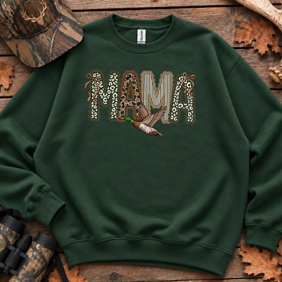 Camo Duck Hunting Mama Sweatshirt in Forest Green