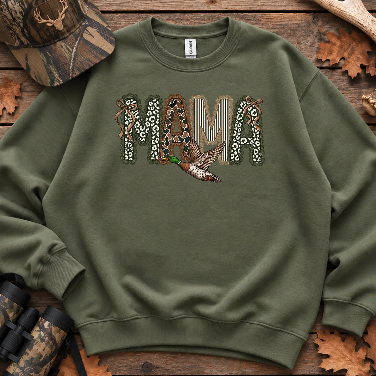 Camo Duck Hunting Mama Sweatshirt in Military Green