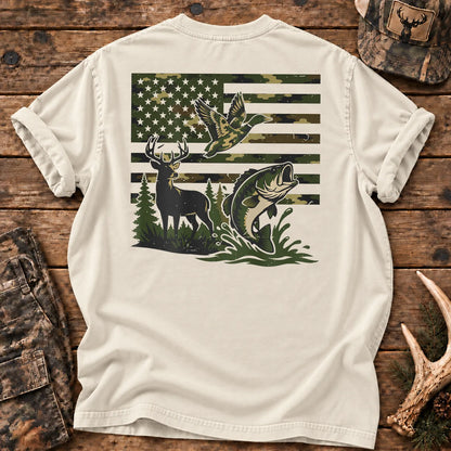 Camo Flag Hunting and Fishing T-Shirt in Ivory