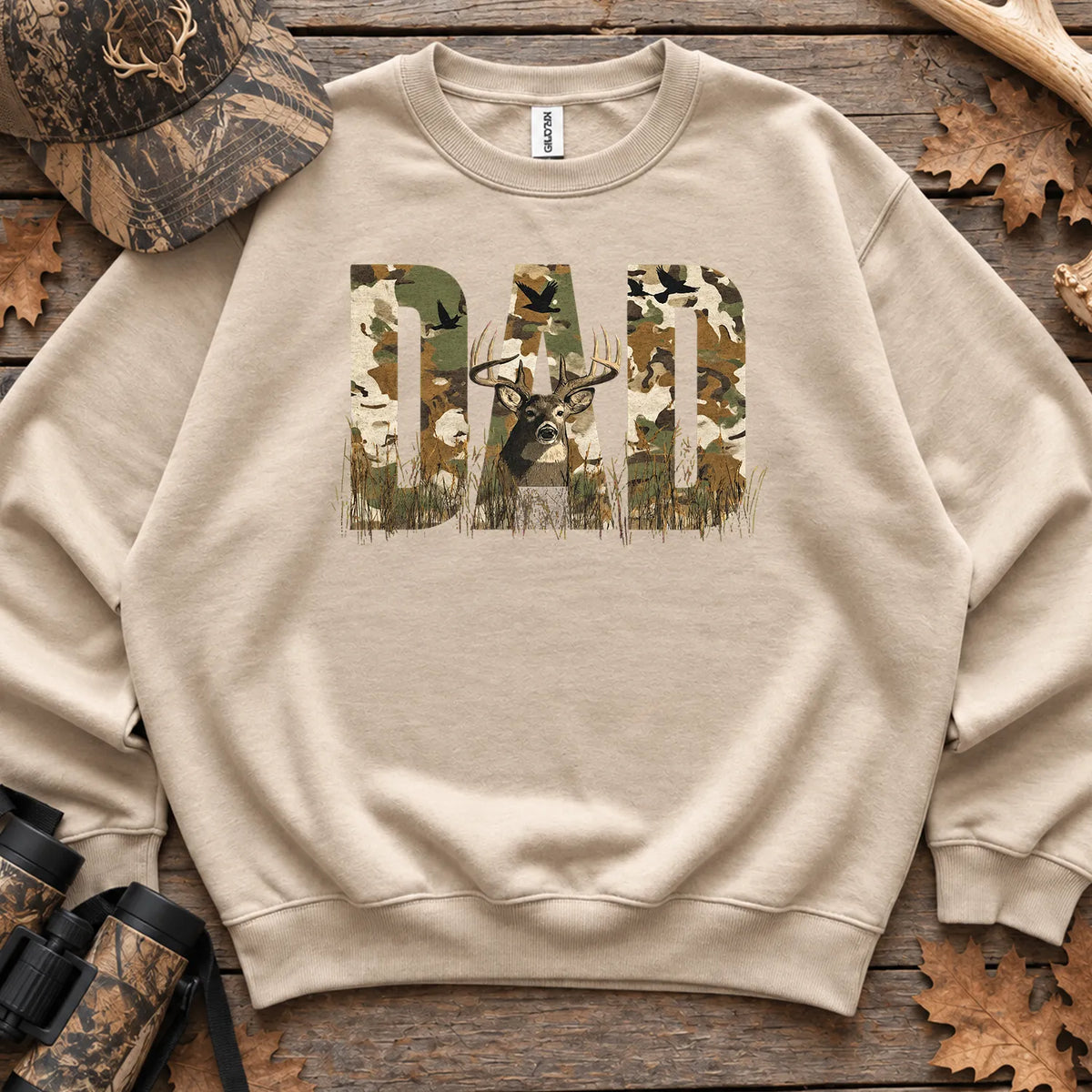 Camo Hunting Dad Forest Sweatshirt in Sand