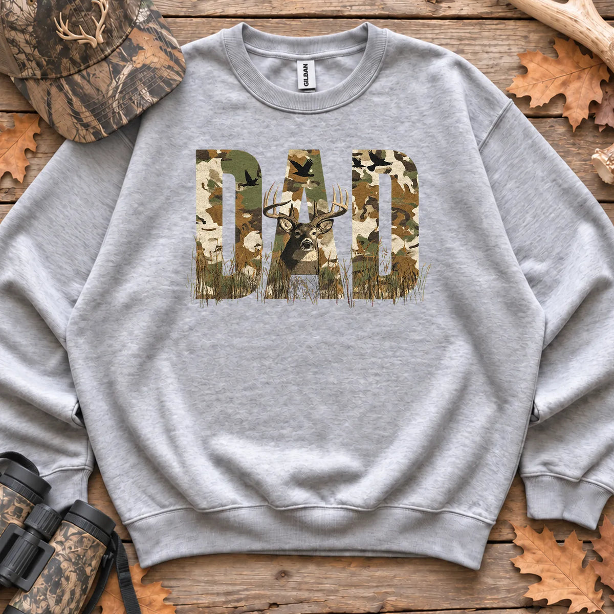 Camo Hunting Dad Forest Sweatshirt in Sport Grey