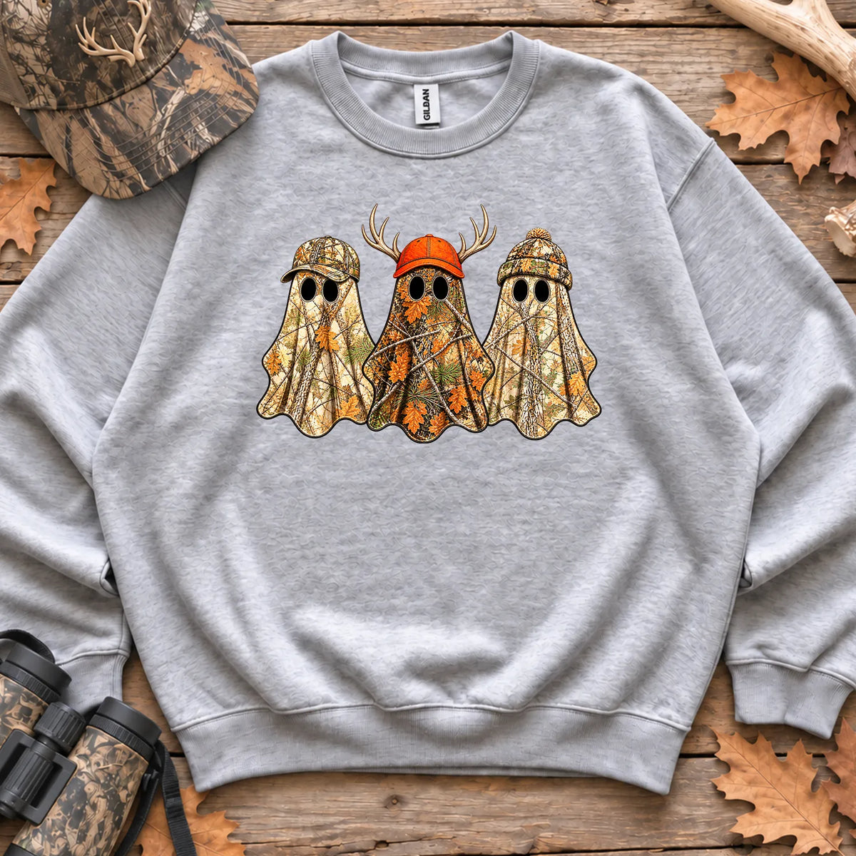 Camo Hunting Ghost Trio Sweatshirt in Sport Grey