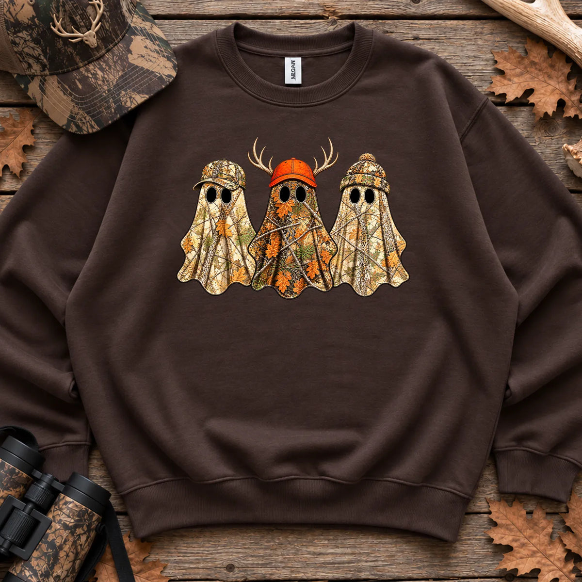 Camo Hunting Ghost Trio Sweatshirt in Dark Chocolate