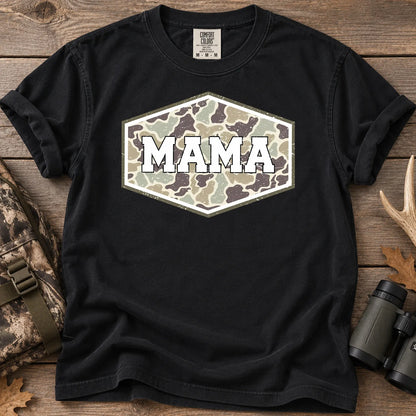 Camo Hunting Mama Badge T-Shirt in Black
