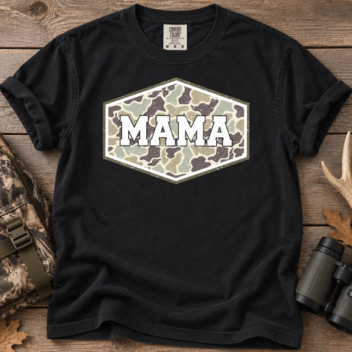 Camo Hunting Mama Badge T-Shirt in Black