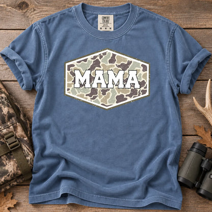 Camo Hunting Mama Badge T-Shirt in Blue Jean